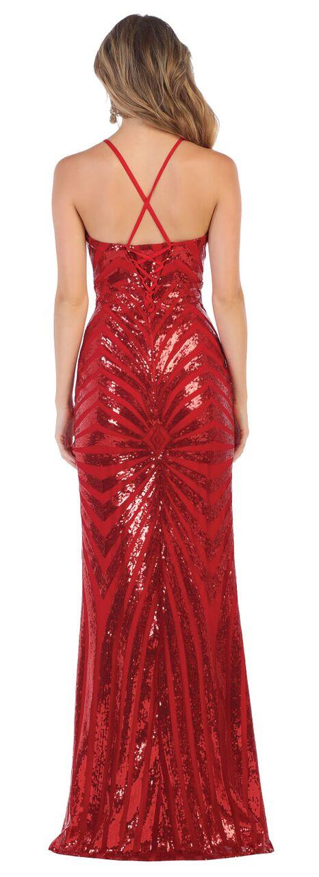 Long Sequin Deep V Neck Prom Formal Dress - The Dress Outlet May Queen