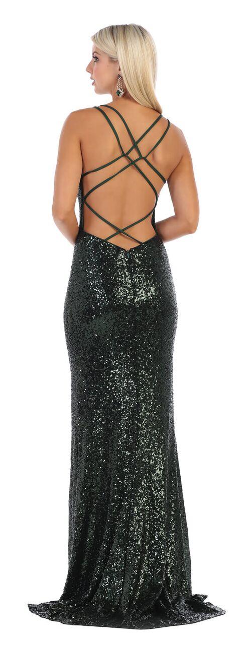 Long Sequin Draped Back Prom Evening Gown - The Dress Outlet May Queen