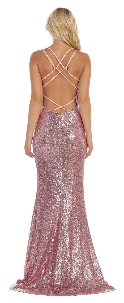 Long Sequin Draped Back Prom Evening Gown - The Dress Outlet May Queen