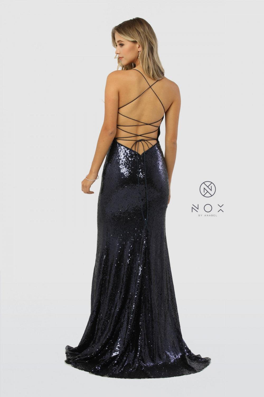 Long Sequin High Slit Prom Dress Evening Gown - The Dress Outlet Nox Anabel