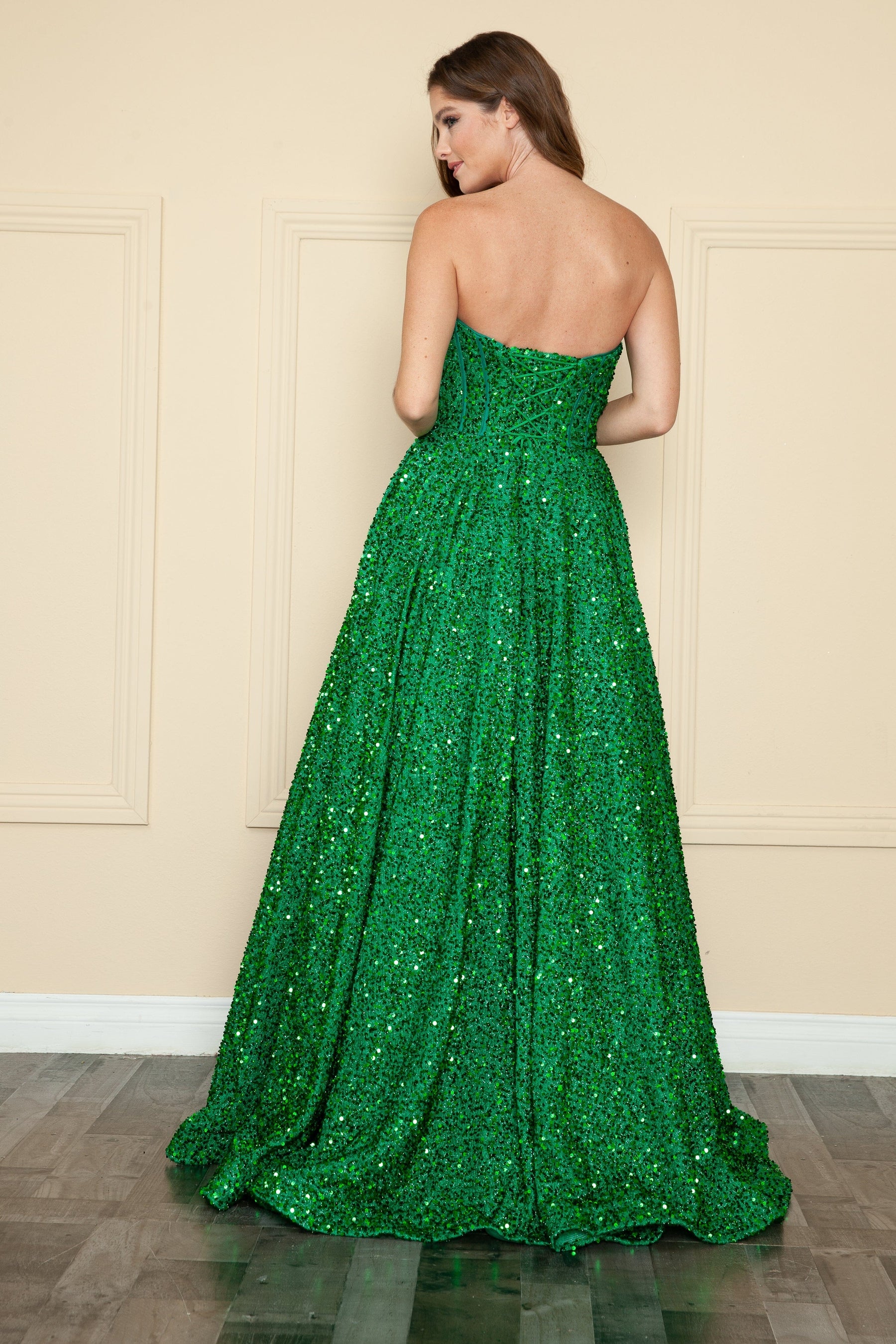 Jade Sweetheart Floor Length Velvet Prom Dress with A-line Skirt Formal Gown Poly USA 9152