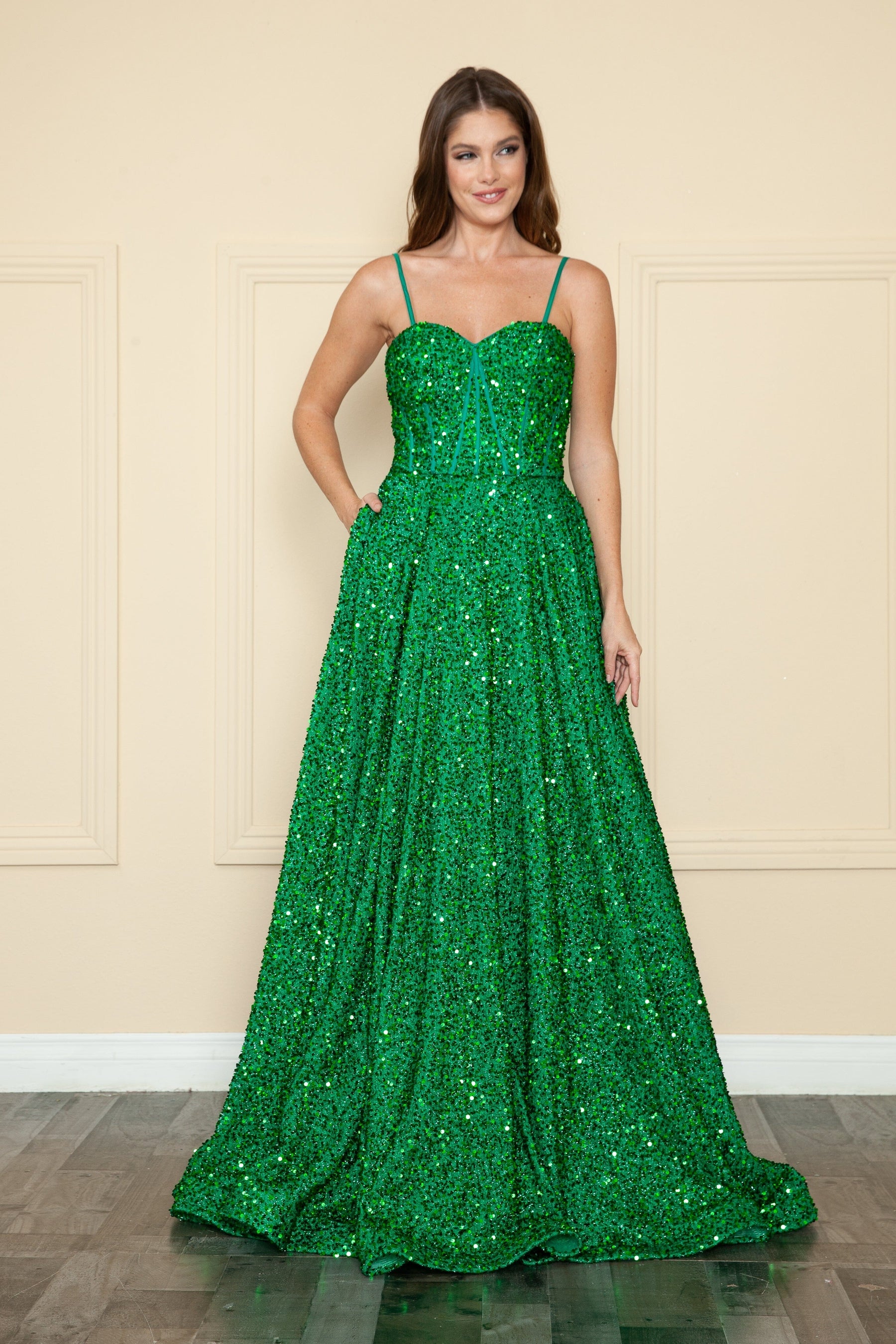 Jade Sweetheart Floor Length Velvet Prom Dress with A-line Skirt Formal Gown Poly USA 9152