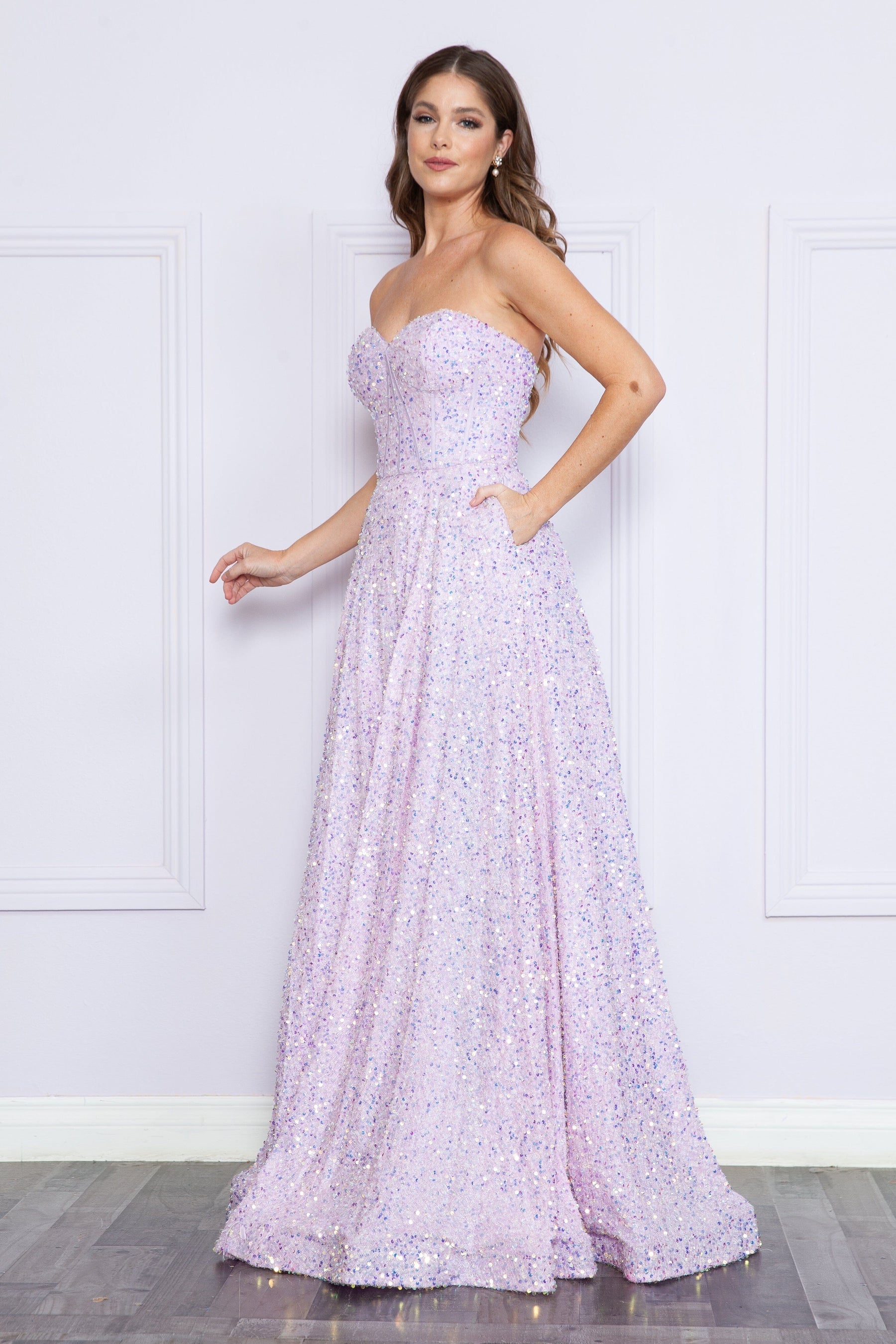 Lavender Sweetheart Floor Length Velvet Prom Dress with A-line Skirt Formal Gown Poly USA 9152