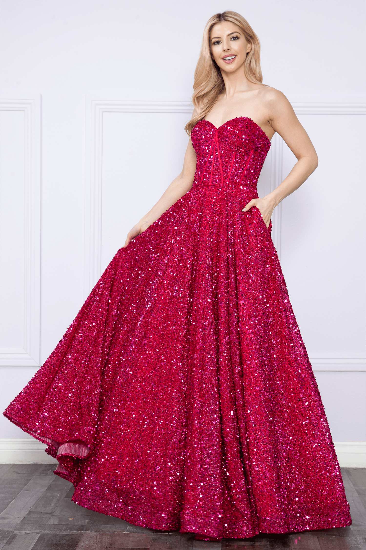 Red Berry Sweetheart Floor Length Velvet Prom Dress with A-line Skirt Formal Gown Poly USA 9152