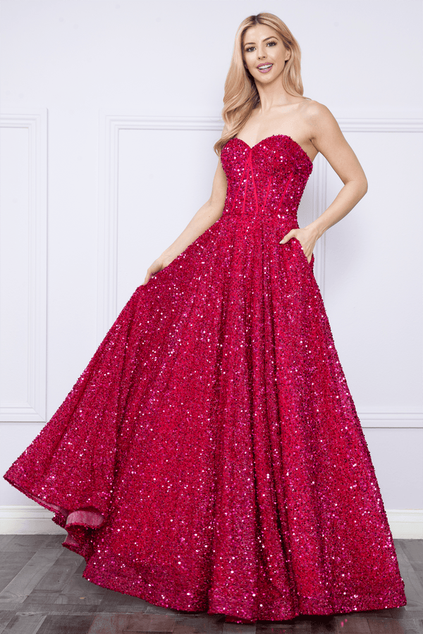Sweetheart Floor Length Velvet Prom Dress with A-line Skirt Formal Gown Poly USA 9152