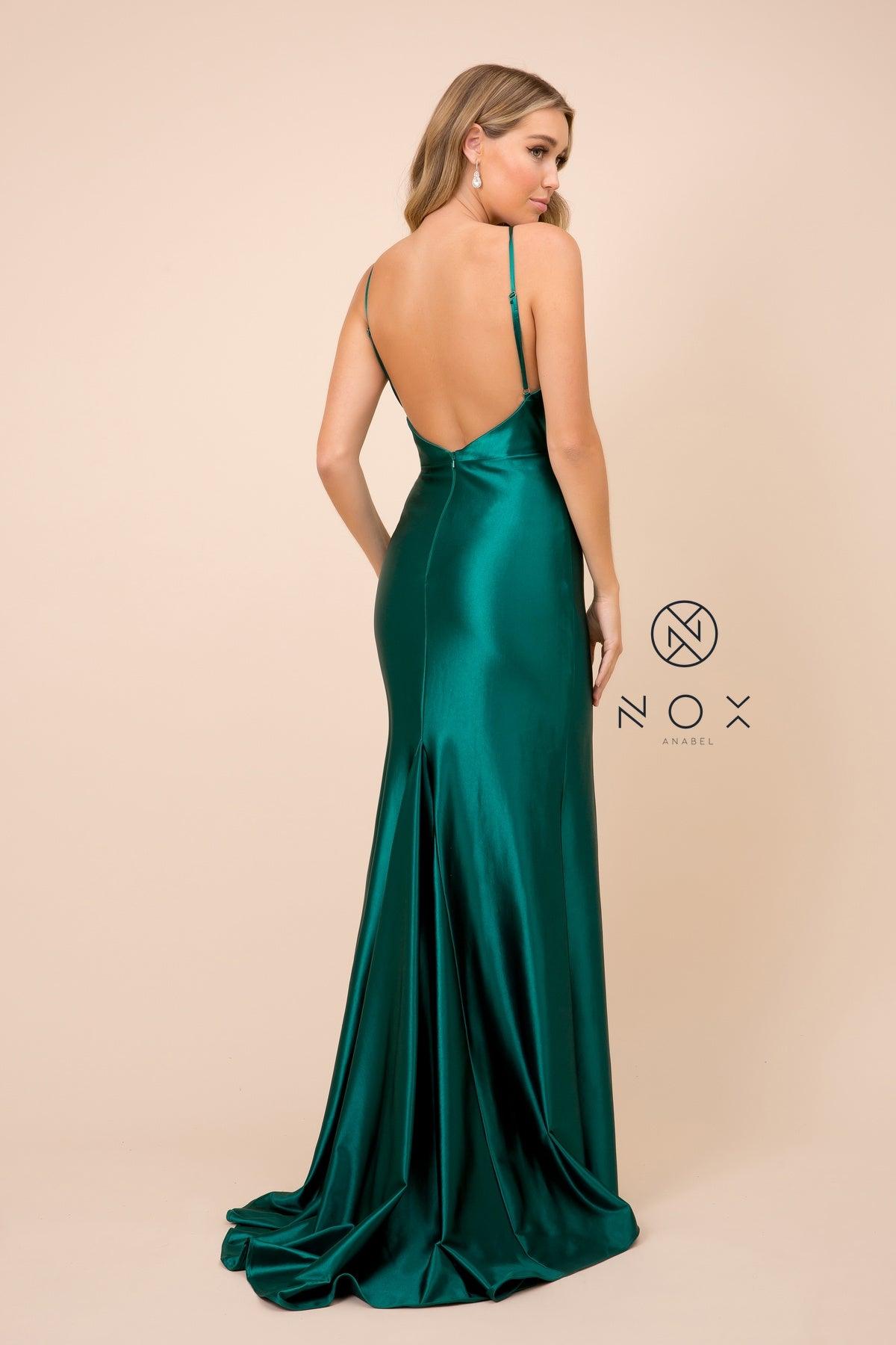 Long Sexy Satin High Slit Prom Dress Evening Gown