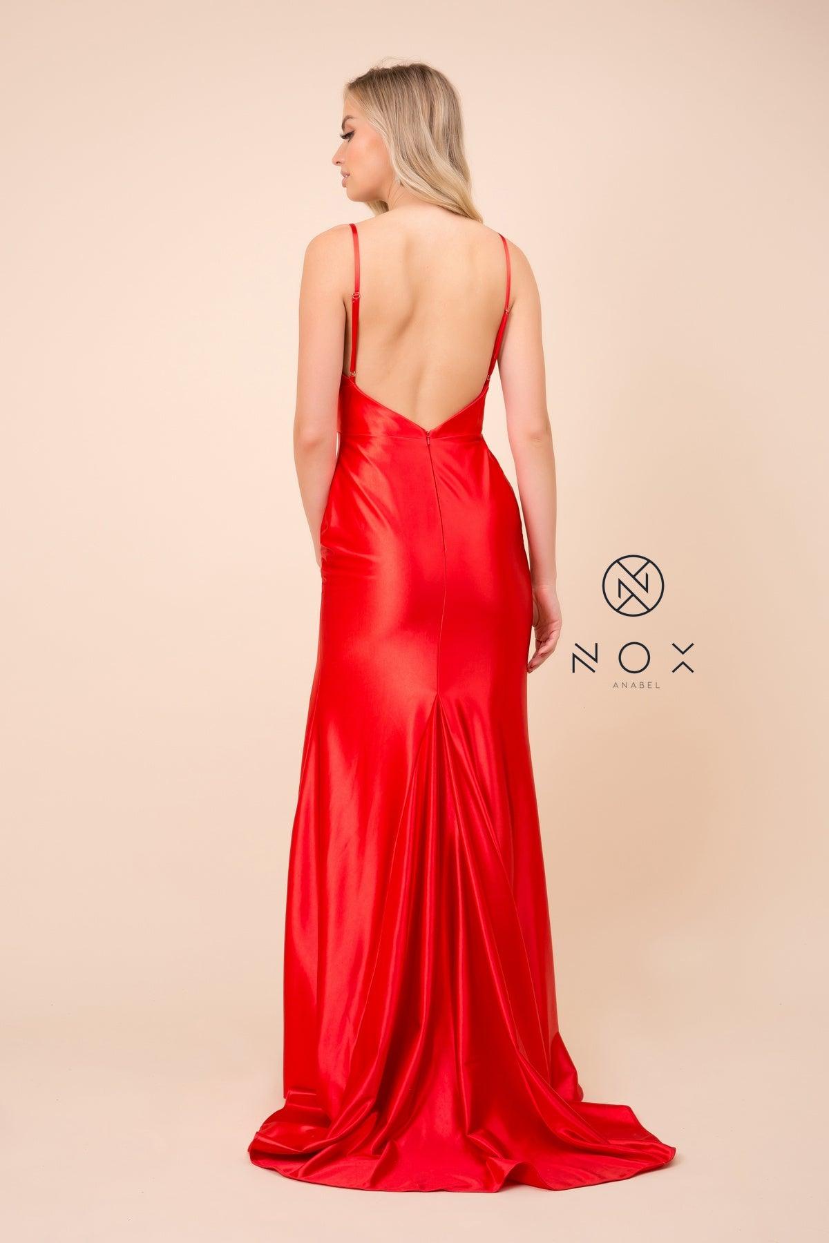 Long Sexy Satin High Slit Prom Dress Evening Gown - The Dress Outlet Nox Anabel
