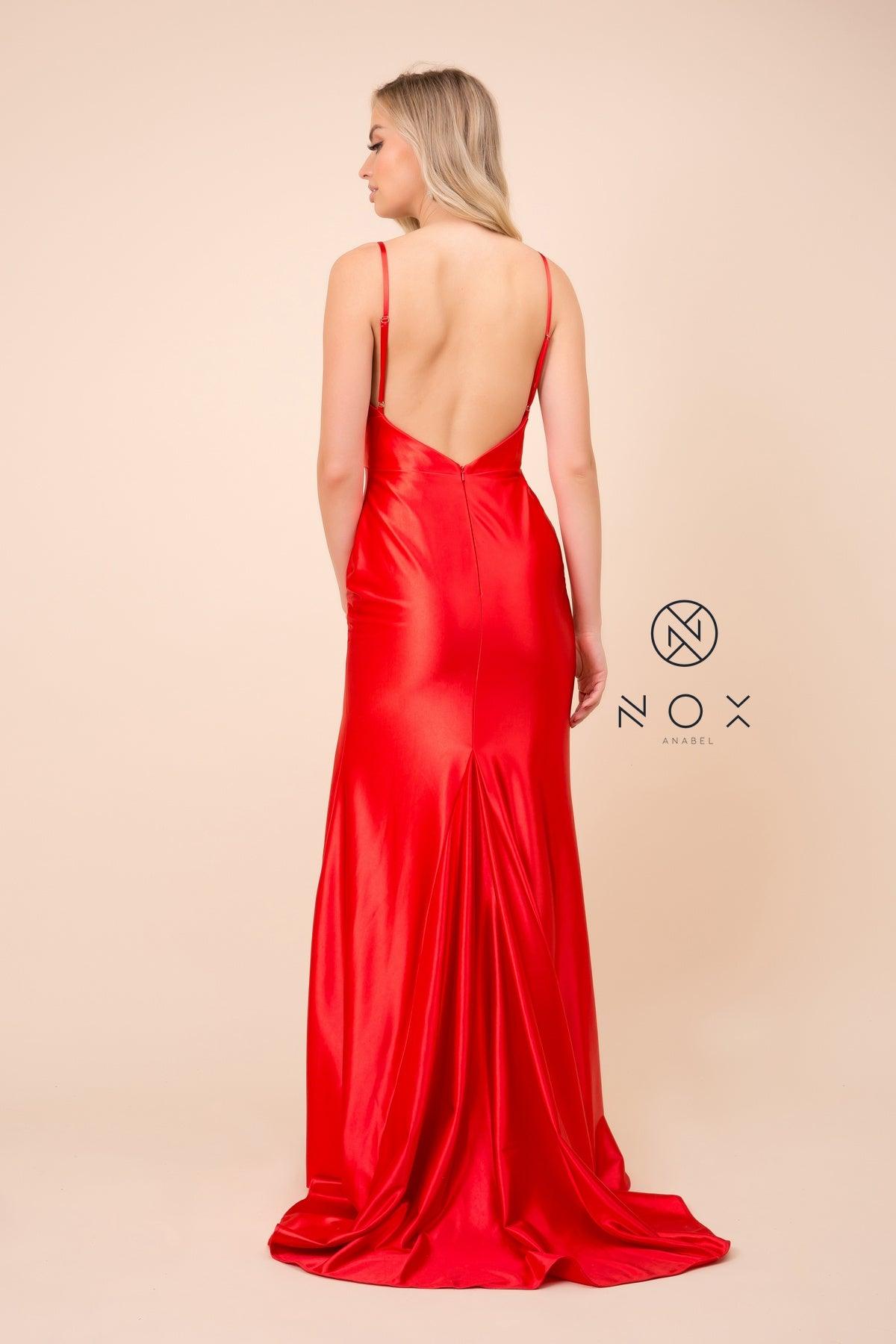 Long Sexy Satin High Slit Prom Dress Evening Gown