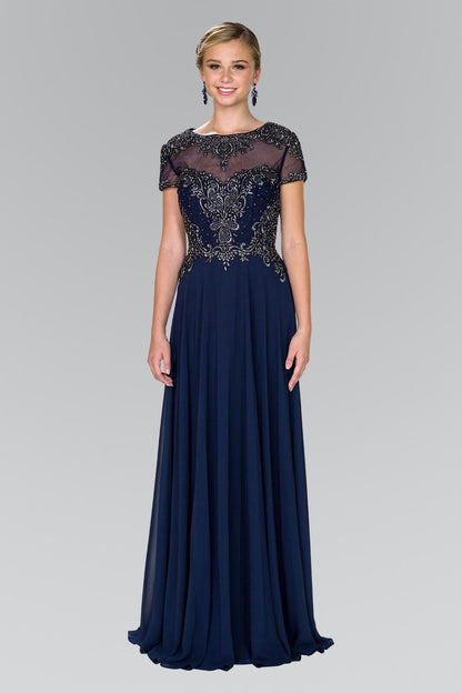 Long Short Sleeve Evening Formal Dress - The Dress Outlet Elizabeth K