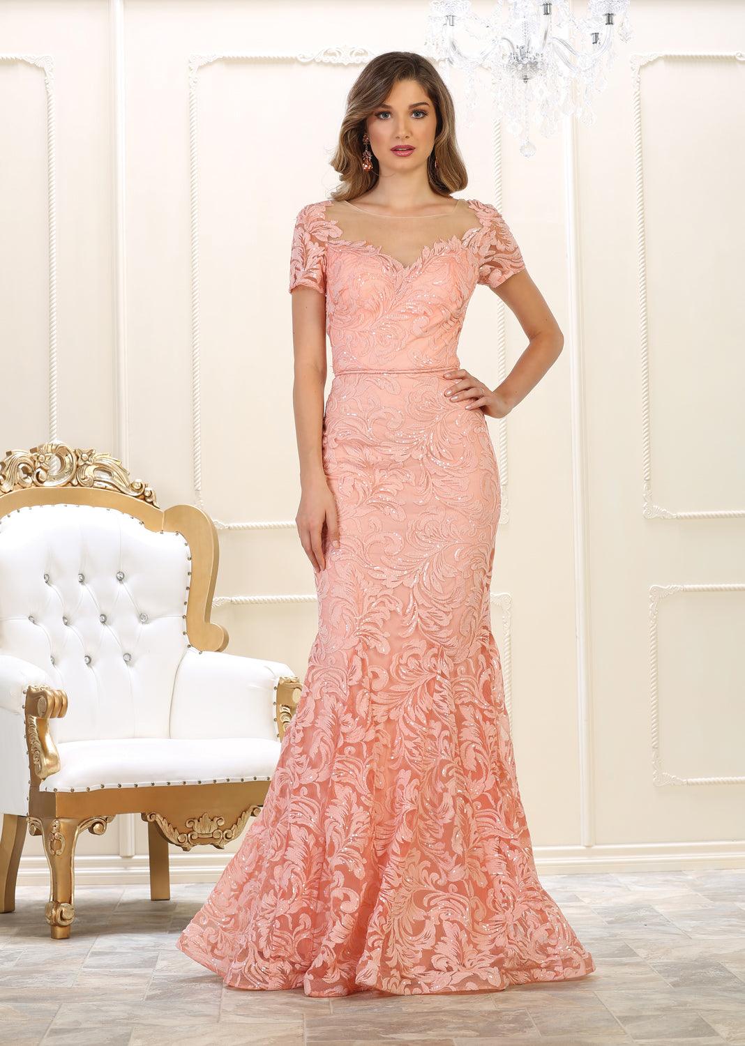 Long Short Sleeve Plus Size Dress Formal - The Dress Outlet May Queen