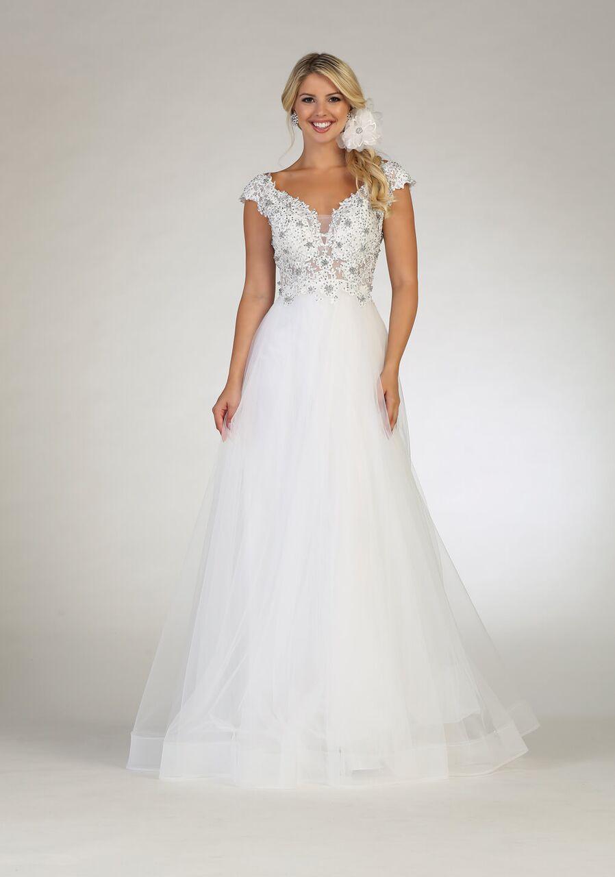 Long Simple Wedding Dress Bridal Gown - The Dress Outlet May Queen