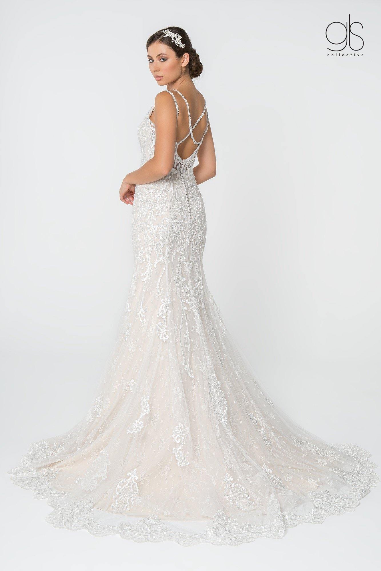 Long Simple Wedding Dress Lace Bridal Gown - The Dress Outlet Elizabeth K