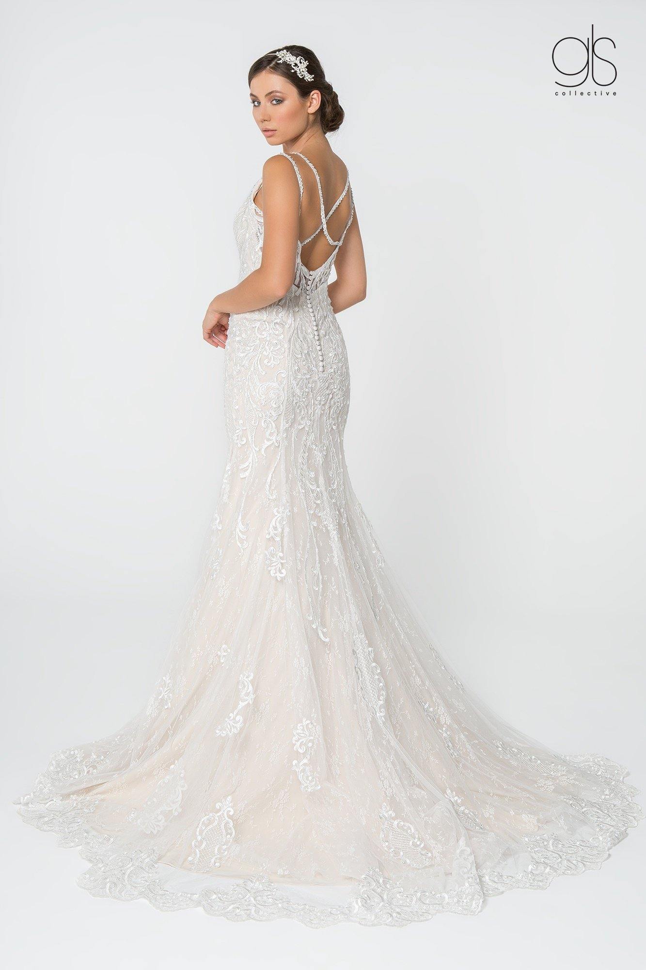 Long Simple Wedding Dress Lace Bridal Gown