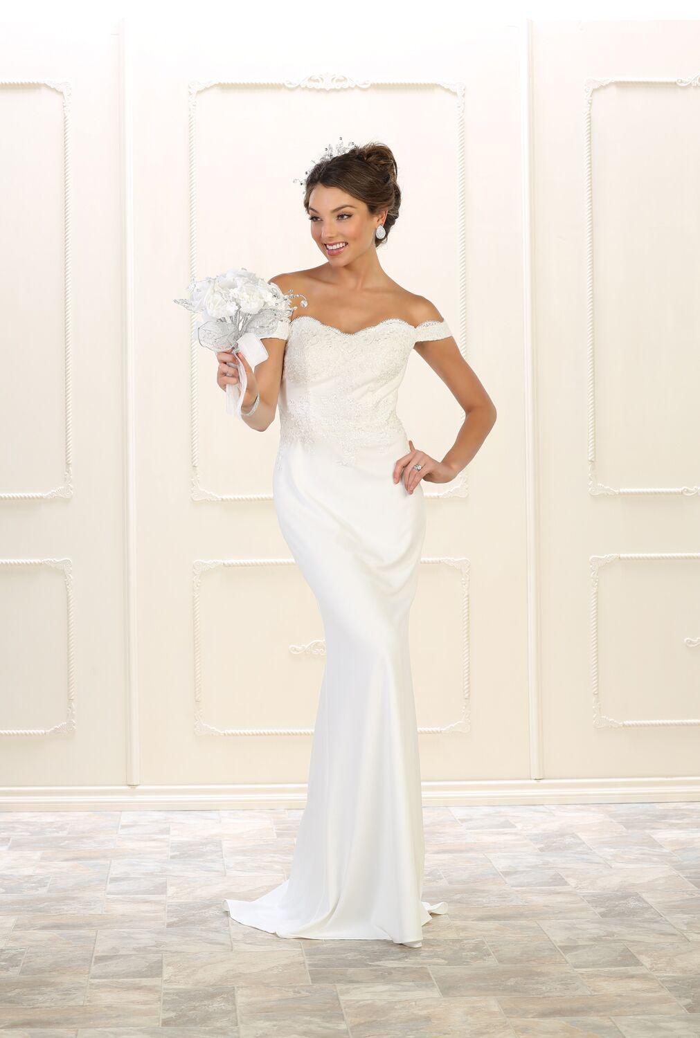 Long Simple Wedding Dress  Plus Size Bridal Gown - The Dress Outlet May Queen