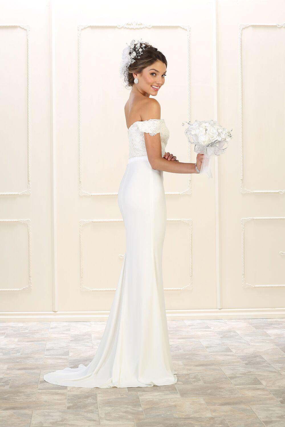 Long Simple Wedding Dress  Plus Size Bridal Gown - The Dress Outlet May Queen