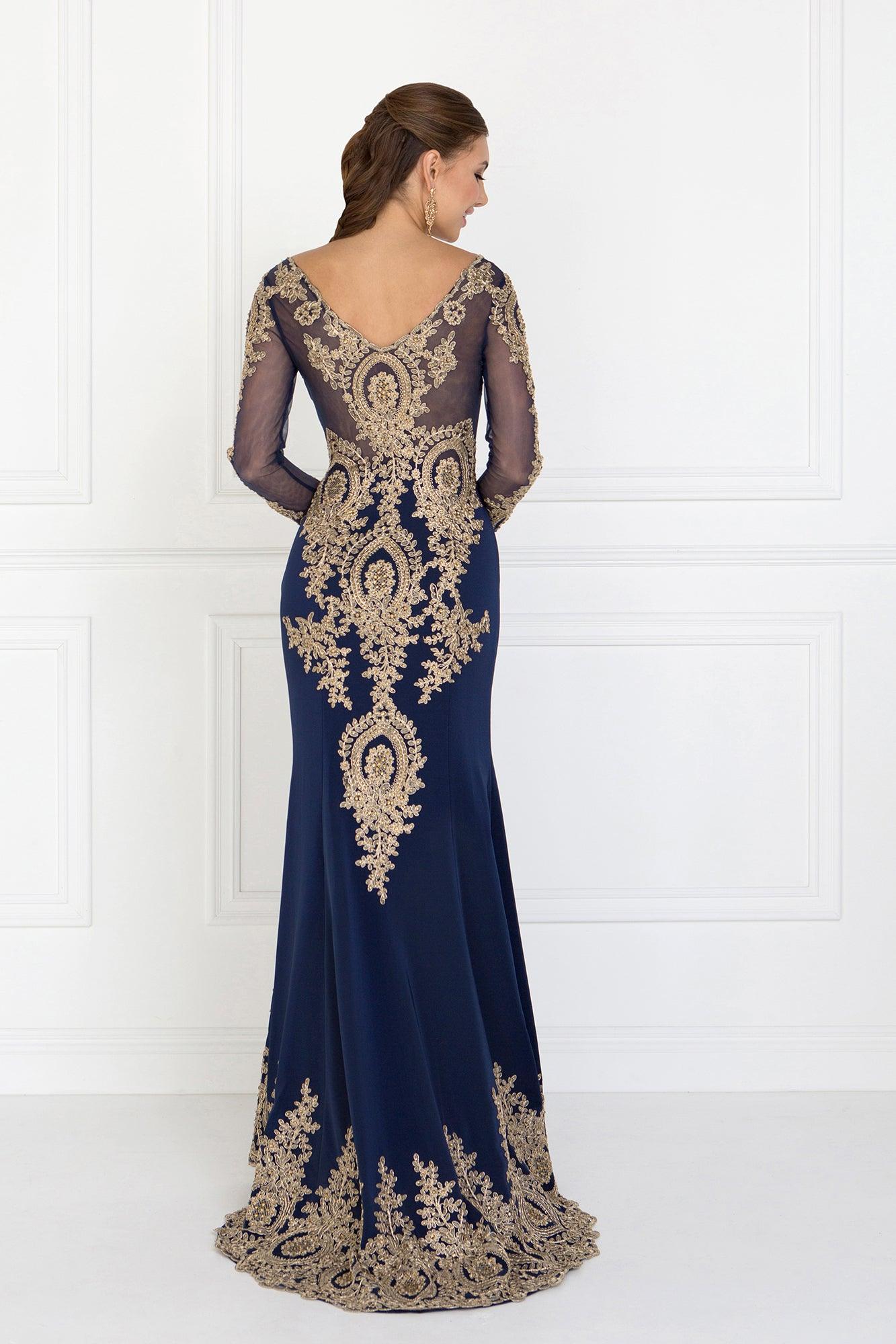 Long Sleeve Dress Formal Evening Gown - The Dress Outlet Elizabeth K