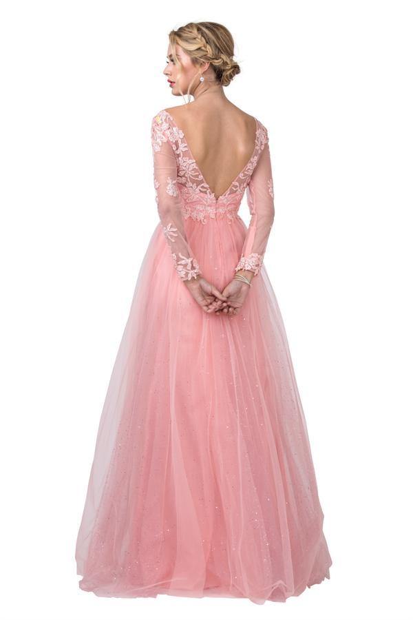 Long Sleeve Floral Prom Dress