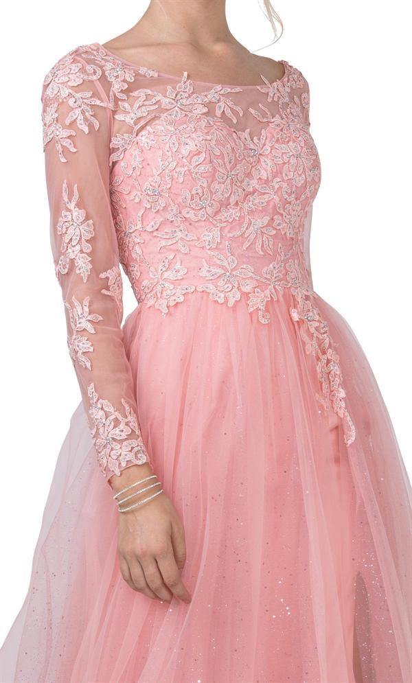 Long Sleeve Floral Prom Dress