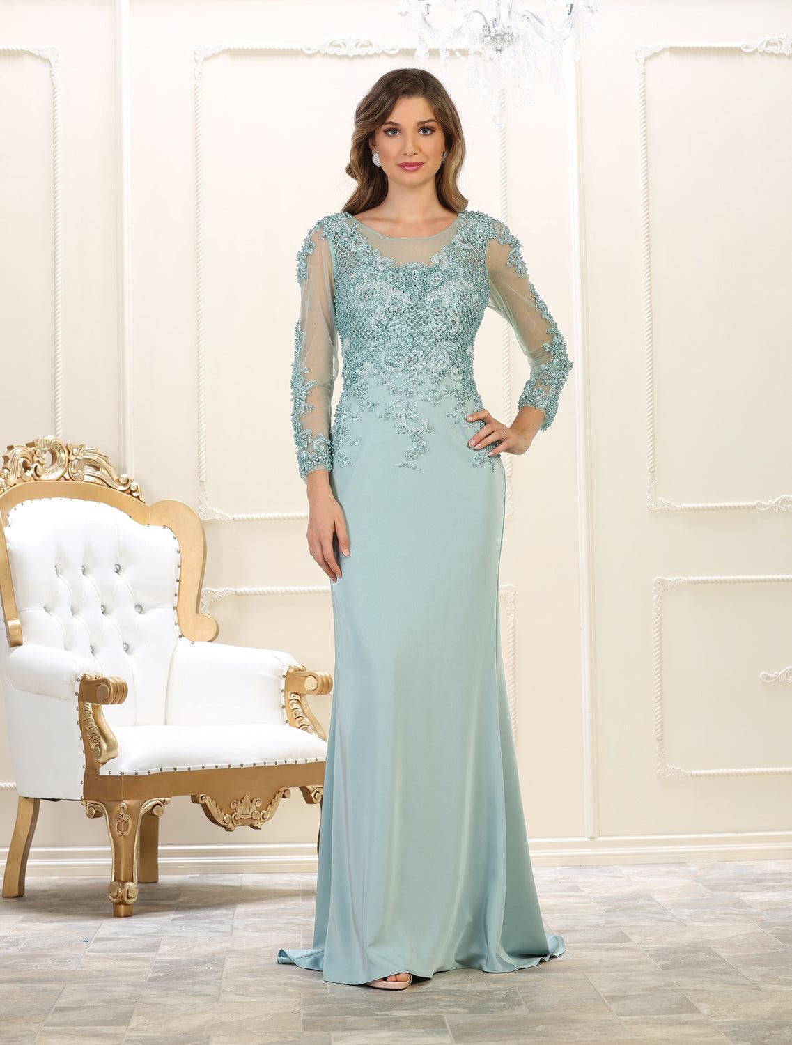 Long Sleeve Formal Dress Evening Gown - The Dress Outlet May Queen