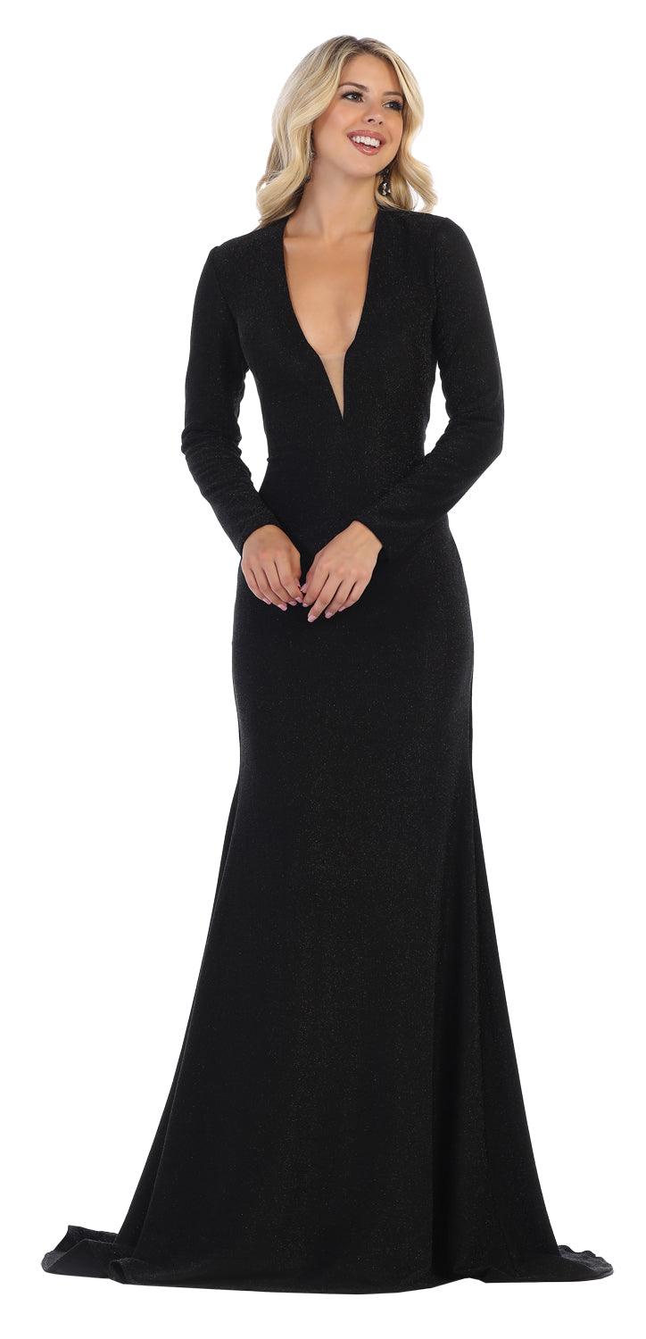 Long Sleeve Formal Dress Evening Open Back - The Dress Outlet May Queen