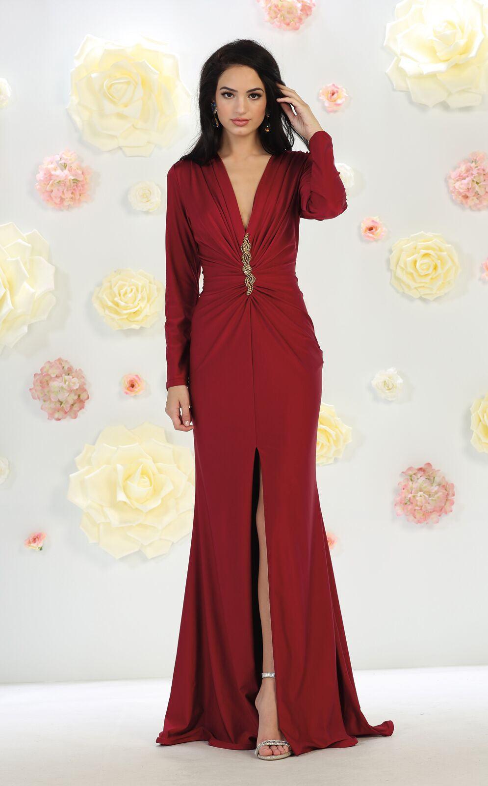 Long Sleeve Formal Dress Evening Party Prom Gown - The Dress Outlet May Queen