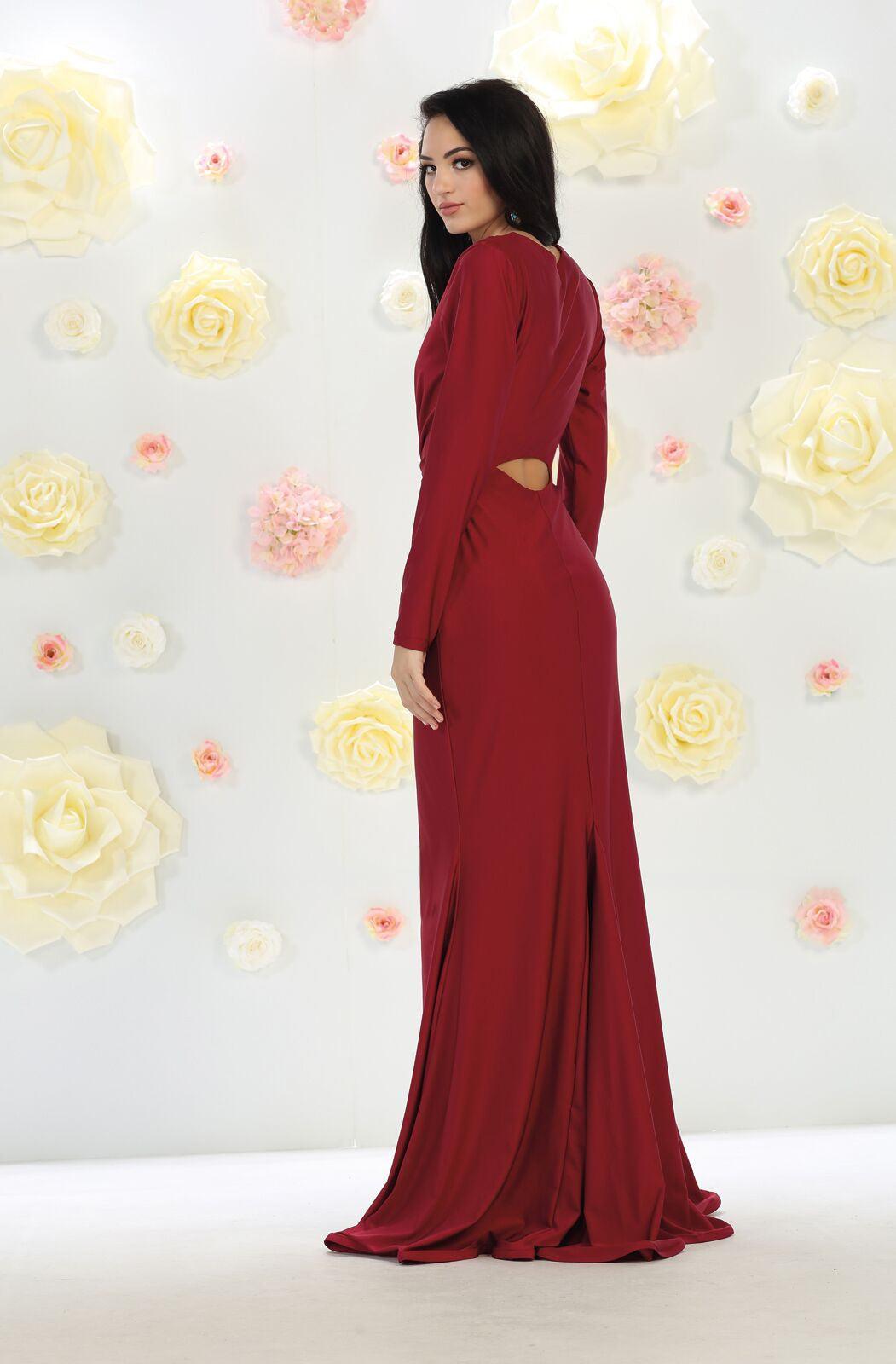 Long Sleeve Formal Dress Evening Party Prom Gown - The Dress Outlet May Queen