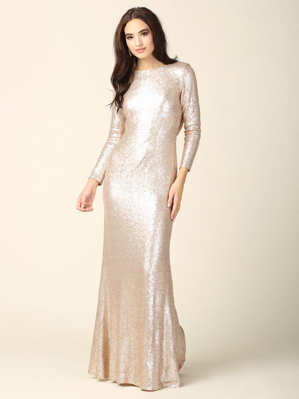 Long Sleeve Formal Evening Prom Dress - The Dress Outlet Eva Fashion