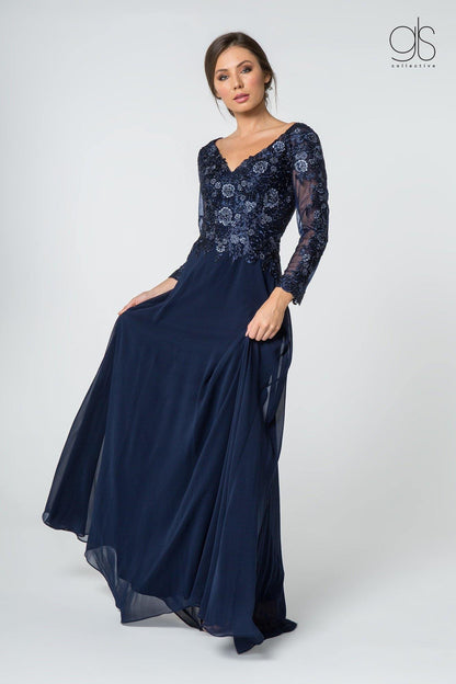 Long Sleeve Formal Mother of the Bride Chiffon Dress - The Dress Outlet Elizabeth K