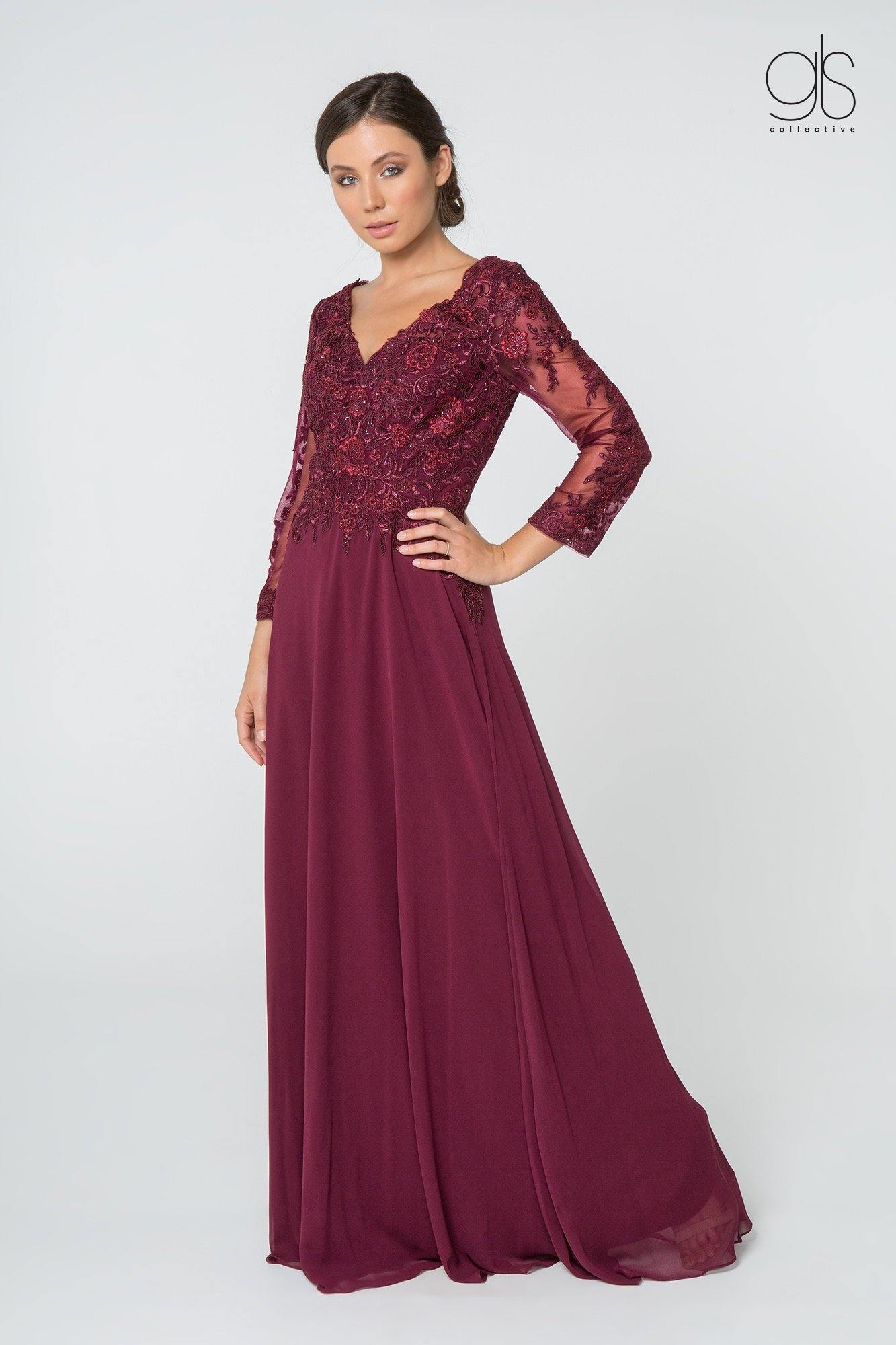 Long Sleeve Formal Mother of the Bride Chiffon Dress - The Dress Outlet Elizabeth K