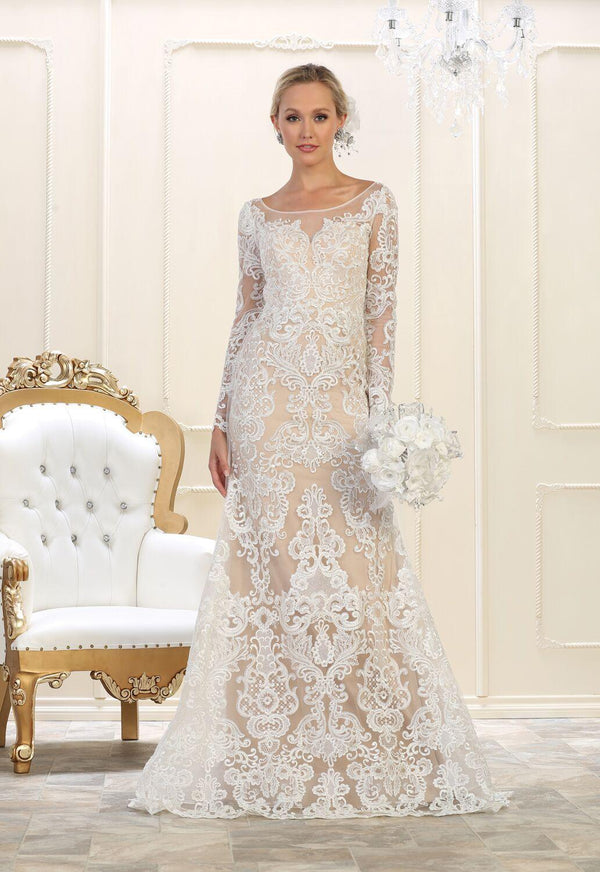 Long Sleeve Full Lace Formal Wedding Dress
