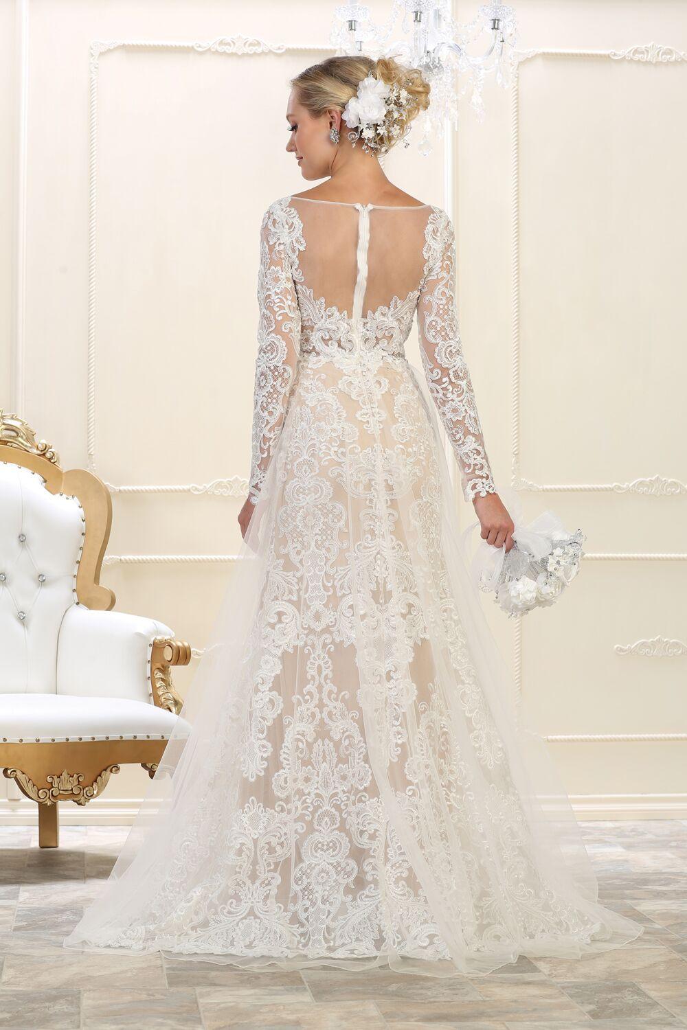 Long Sleeve Full Lace Formal Wedding Dress - The Dress Outlet May Queen