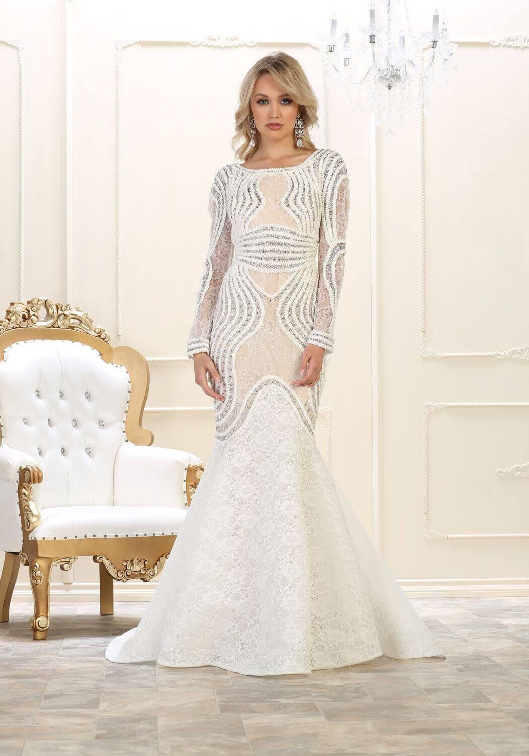 Long Sleeve Lace Formal Mermaid Prom Gown - The Dress Outlet May Queen