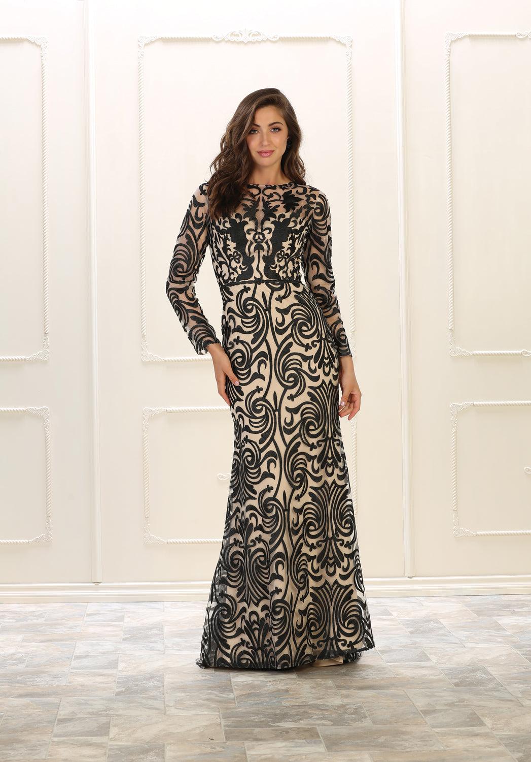 Long Sleeve Modest Formal Dress Prom Long Evening Gown - The Dress Outlet May Queen