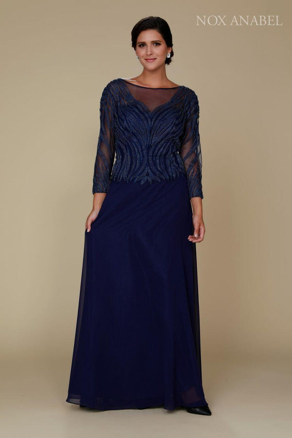Long Sleeve Mother of the Bride Beaded Formal Dress