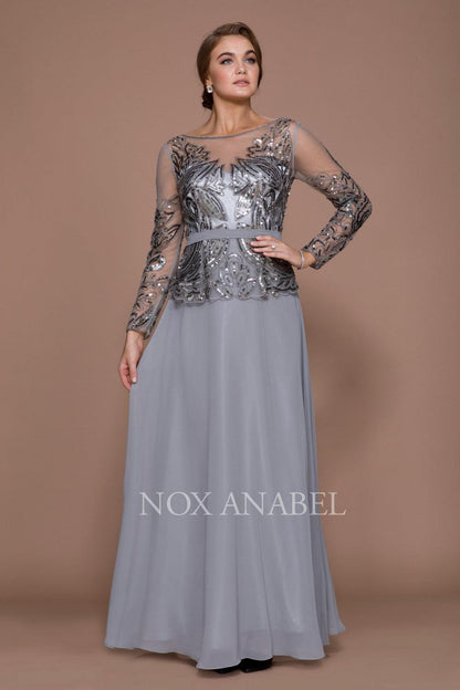 Long Sleeve Mother of the Bride Dress - The Dress Outlet Nox Anabel