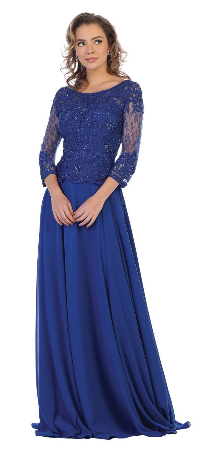 Long Sleeve Mother of the Bride Dress - The Dress Outlet May Queen