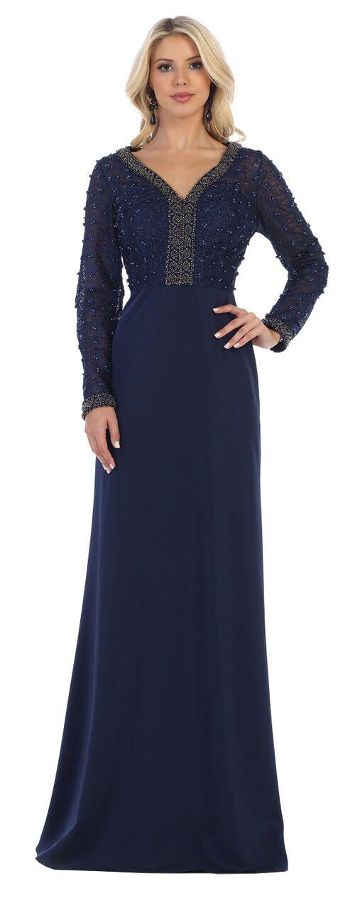 Long Sleeve Mother of the Bride Formal Dress - The Dress Outlet May Queen