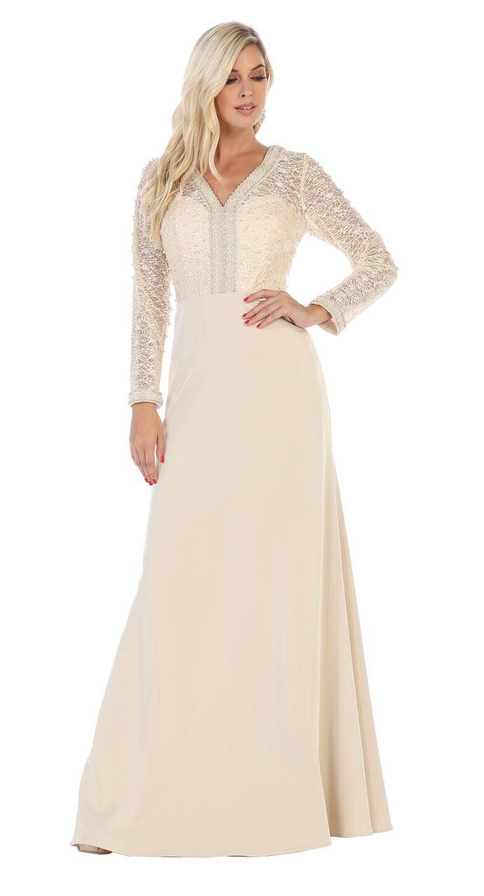 Long Sleeve Mother of the Bride Formal Dress - The Dress Outlet May Queen