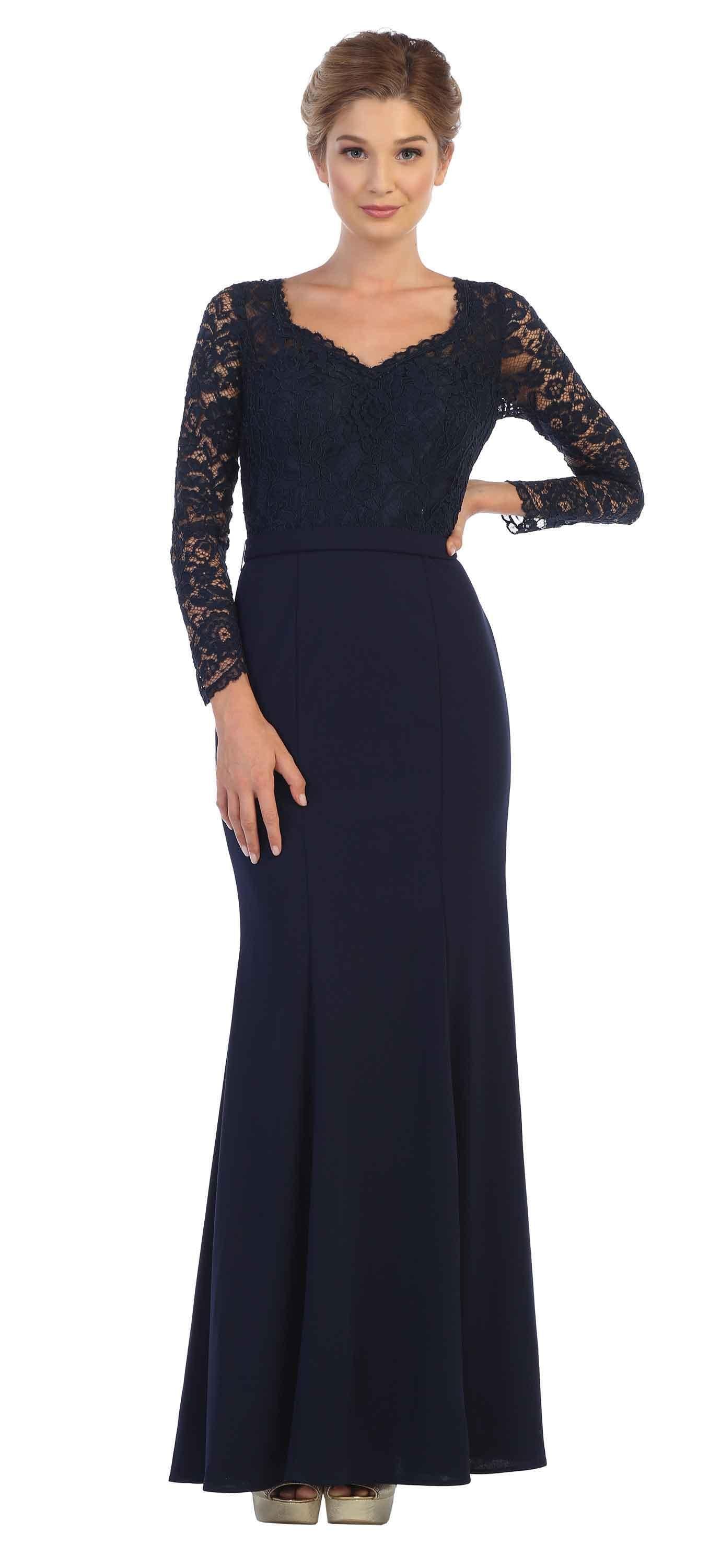 Long Sleeve Mother of the Bride Formal Dress - The Dress Outlet Eva Fashion