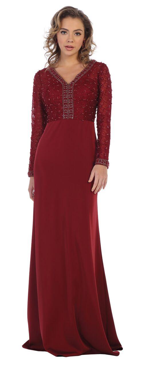 Long Sleeve Mother of the Bride Formal Dress - The Dress Outlet May Queen