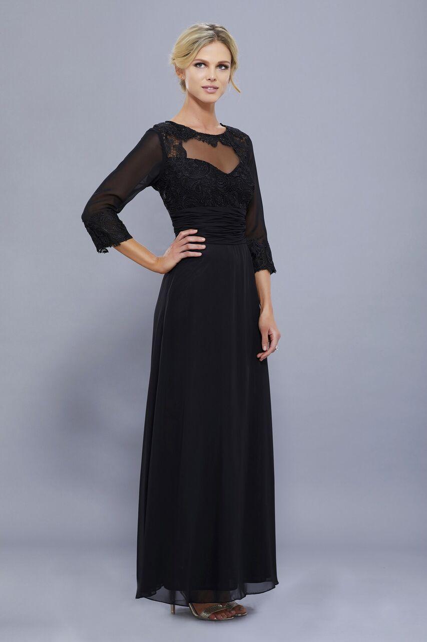 Steel Long Mother of the Bride 3/4 Sleeve Formal Dress