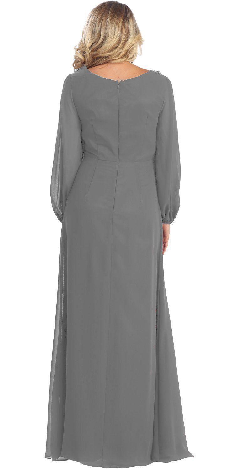 Long Sleeve Mother of the Bride Formal Plus Size Dress Groom - The Dress Outlet May Queen