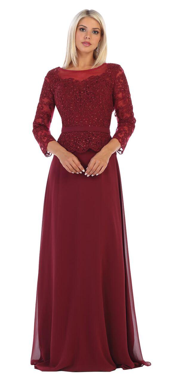 Long Sleeve Mother of the Bride Plus Size Formal Dress - The Dress Outlet May Queen