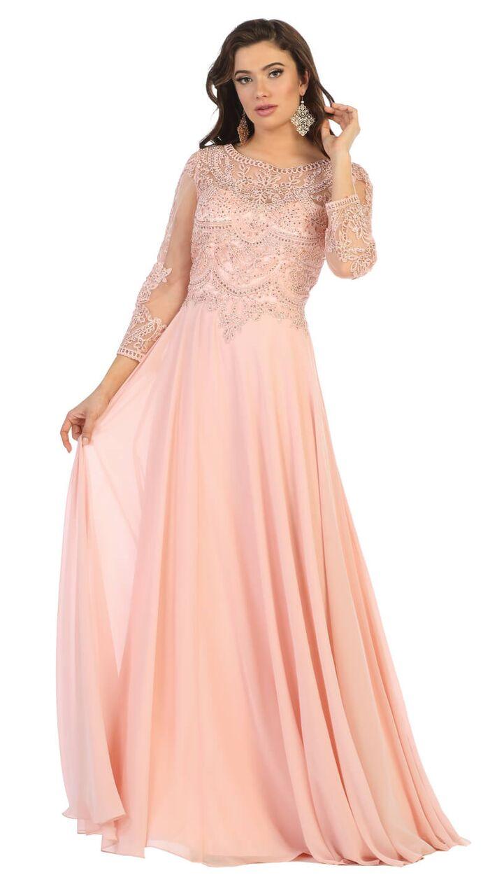 Long Sleeve Mother of the Bride Plus Size Formal Dress - The Dress Outlet May Queen