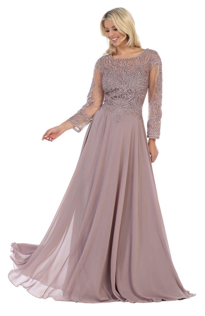 Long Sleeve Mother of the Bride Plus Size Formal Dress - The Dress Outlet May Queen