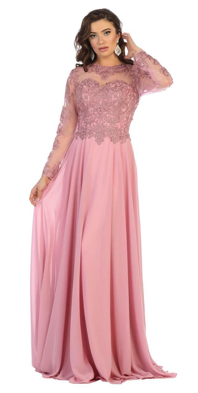 Long Sleeve Mother of the Bride Plus Size Formal Dress - The Dress Outlet May Queen