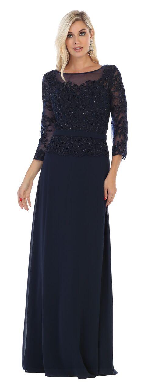 Long Sleeve Mother of the Bride Plus Size Formal Dress - The Dress Outlet May Queen