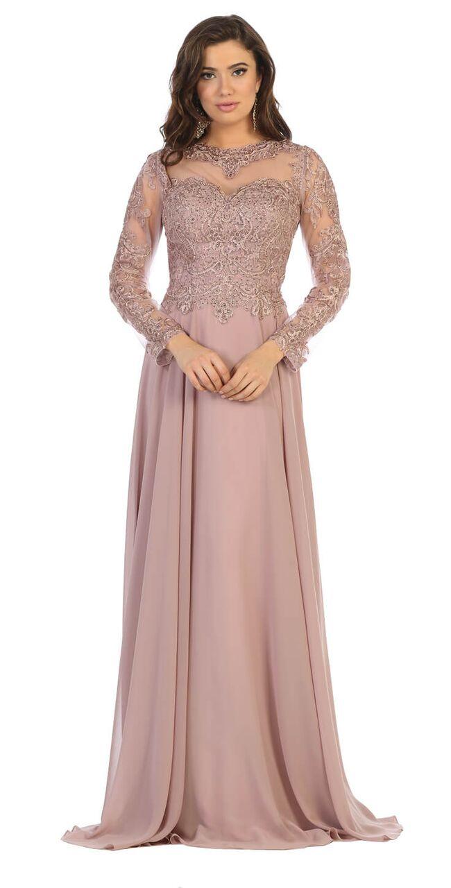 Long Sleeve Mother of the Bride Plus Size Formal Dress - The Dress Outlet May Queen