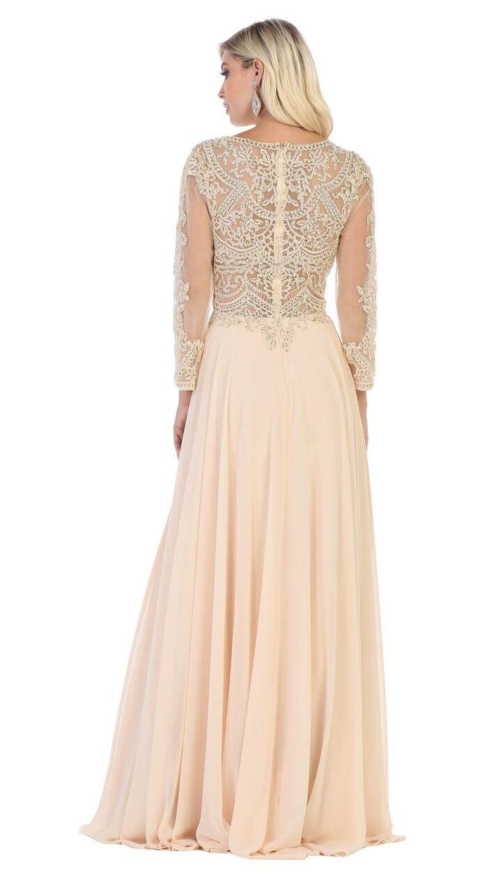 Long Sleeve Mother of the Bride Plus Size Formal Dress - The Dress Outlet May Queen