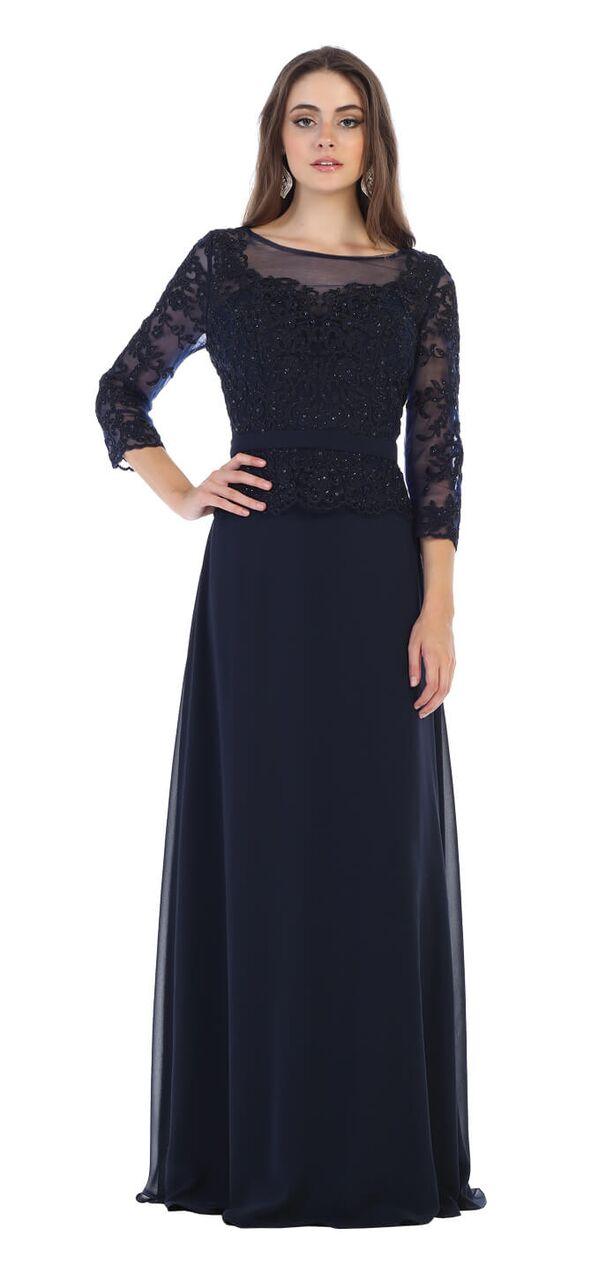 Long Sleeve Mother of the Bride Plus Size Formal Dress - The Dress Outlet May Queen